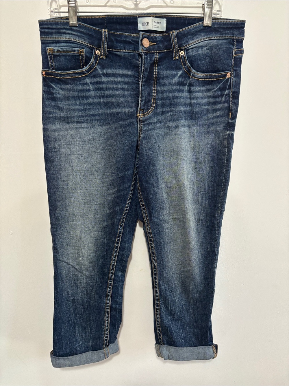 BKE Gabby Curvy Fit High Rise Capris Dark Wash Cuffed Denim Jeans Size 28